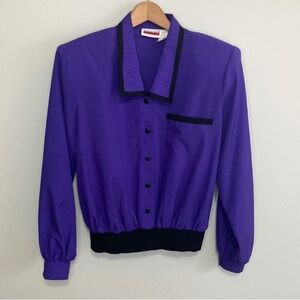 Vintage Judy Bond Black & Purple Long Sleeve Blouse, Size 10, 80’s style